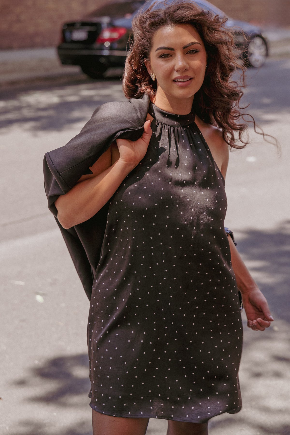 Gabrielle Mini Dress in Black Polka Dot – view 1 of 9