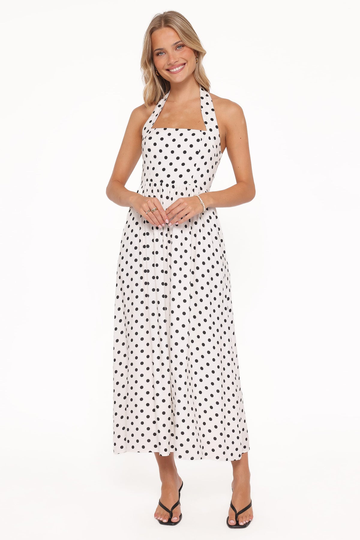 Gemini Halterneck Maxi Dress in White Polka Dot – view 2 of 7
