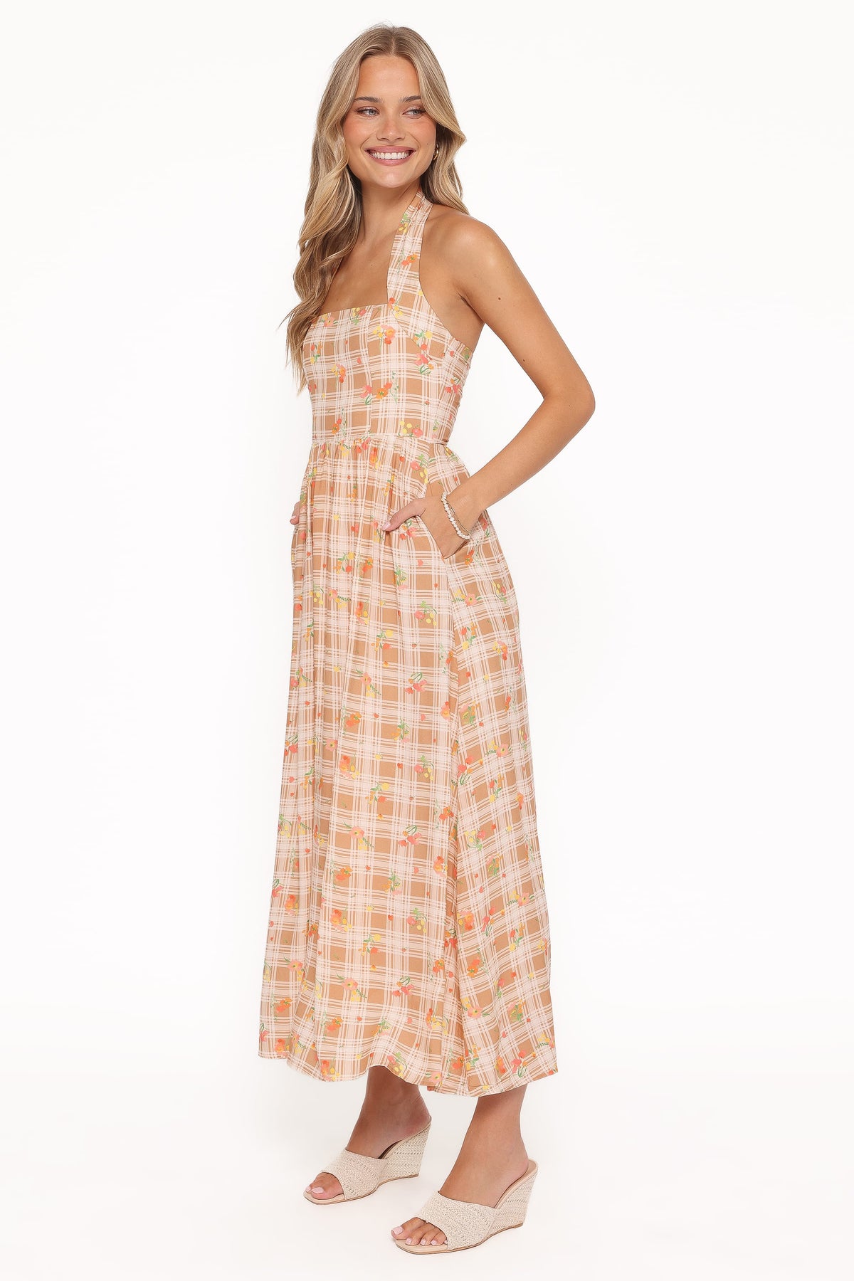 Gemini Halterneck Maxi Dress in Yellow Floral Gingham – view 4 of 8