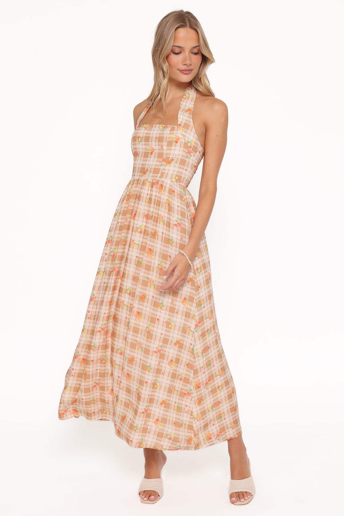 Gemini Halterneck Maxi Dress in Yellow Floral Gingham – view 6 of 8