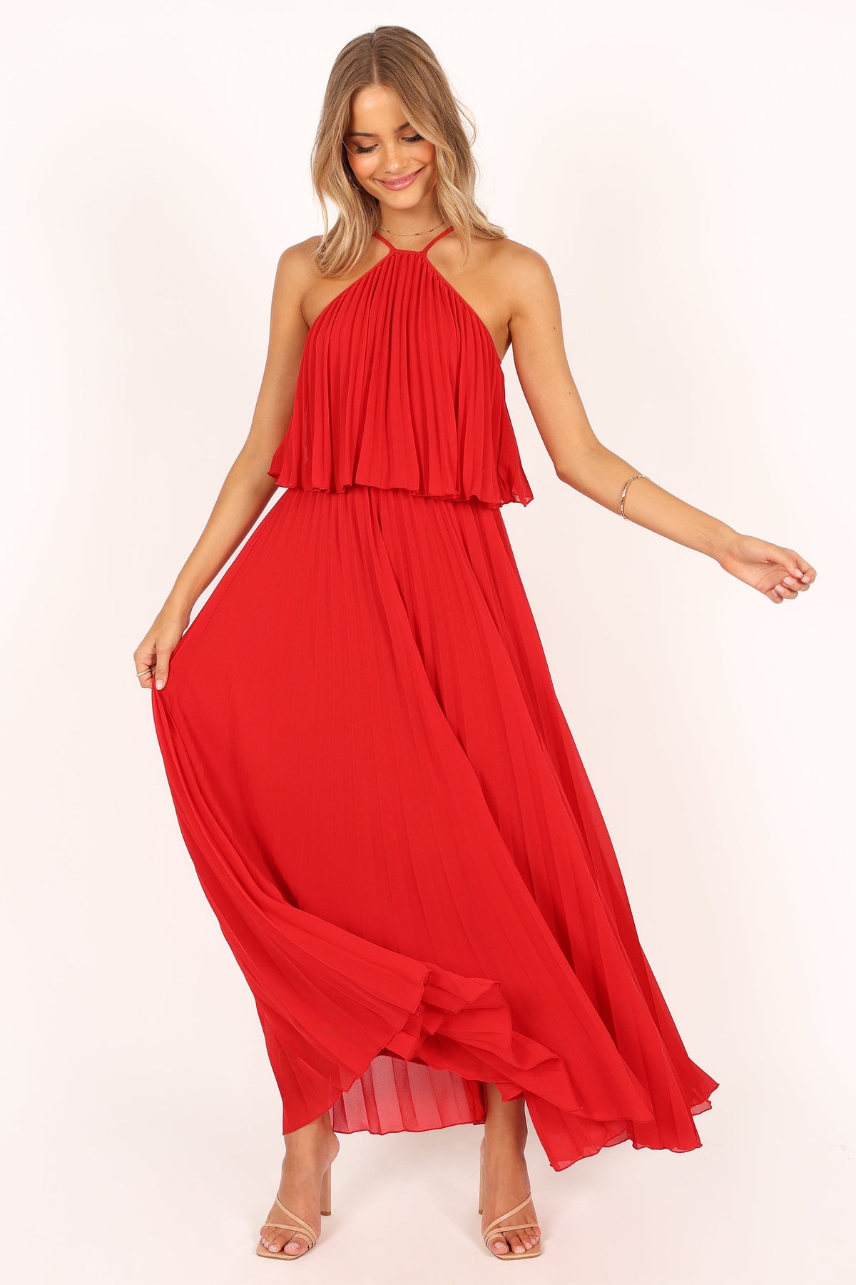 Gia Pleated Halterneck Maxi Dress in Red – view 5 of 10