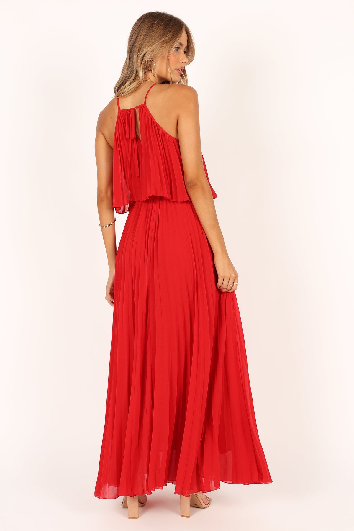 Gia Pleated Halterneck Maxi Dress in Red – view 7 of 10
