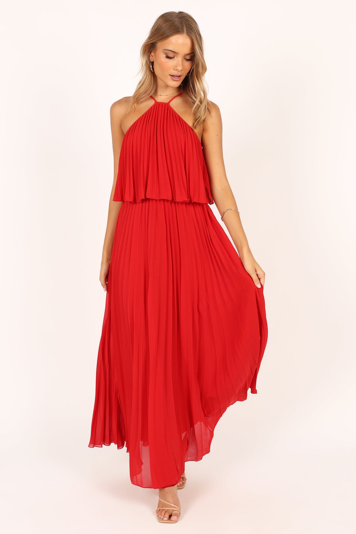 Gia Pleated Halterneck Maxi Dress in Red – view 10 of 10