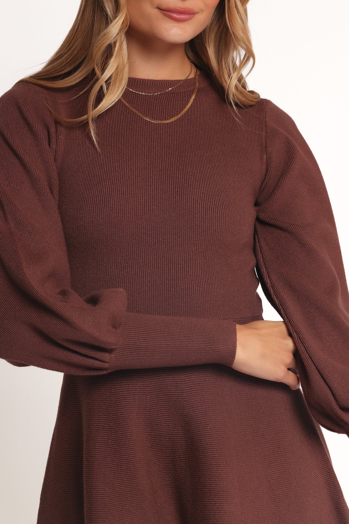 Gigi Long Sleeve Mini Dress in Brown – view 2 of 7