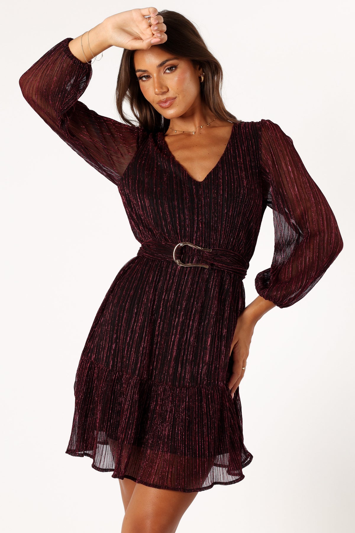 Glimmer Long Sleeve Mini Dress in Pink – view 1 of 7