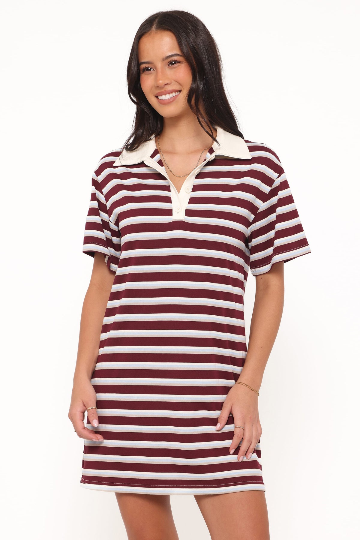 Gordie Mini Dress in Burgundy Stripe – view 2 of 8