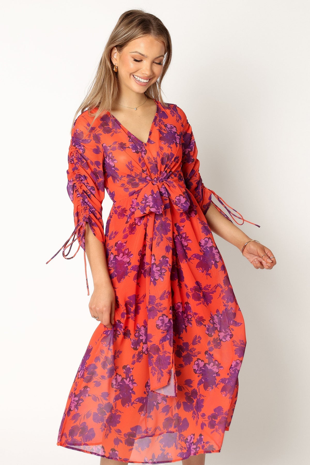 Hallie Midi Floral Dress in Red Wine – view 1 of 9