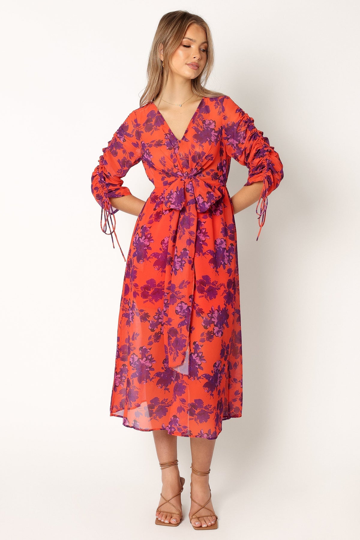 Hallie Midi Floral Dress in Red Wine – view 2 of 9