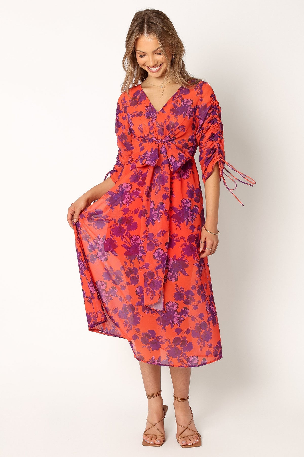 Hallie Midi Floral Dress in Red Wine – view 6 of 9