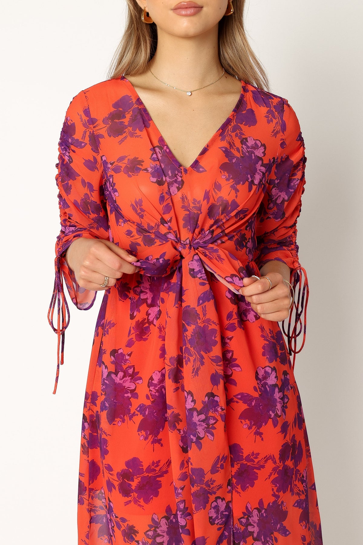 Hallie Midi Floral Dress in Red Wine – view 7 of 9