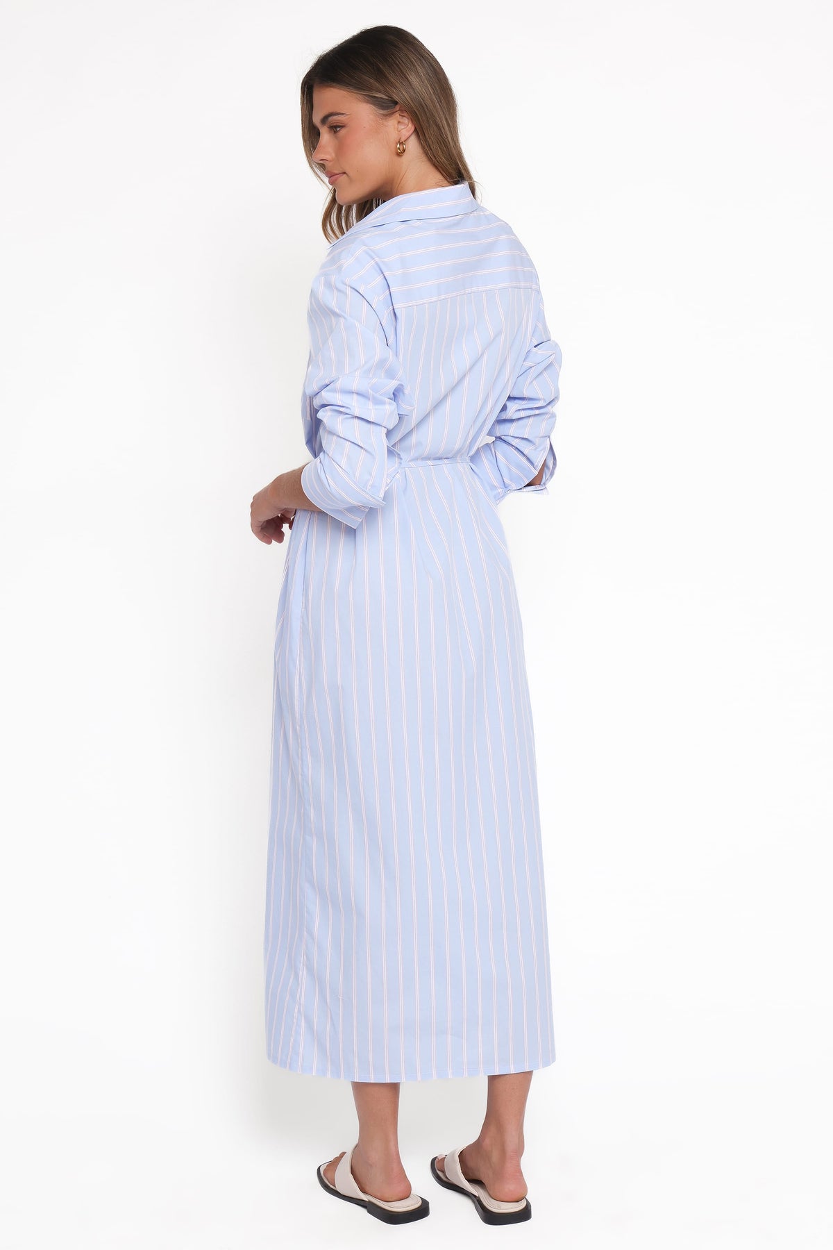 Harlan Long Sleeve Midi Dress in Blue Pink Stripe – view 5 of 9