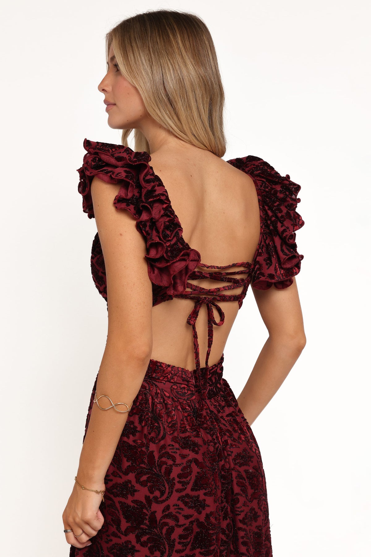 Harmony Maxi Dress in Burgundy Metallic Floral – view 4 of 6