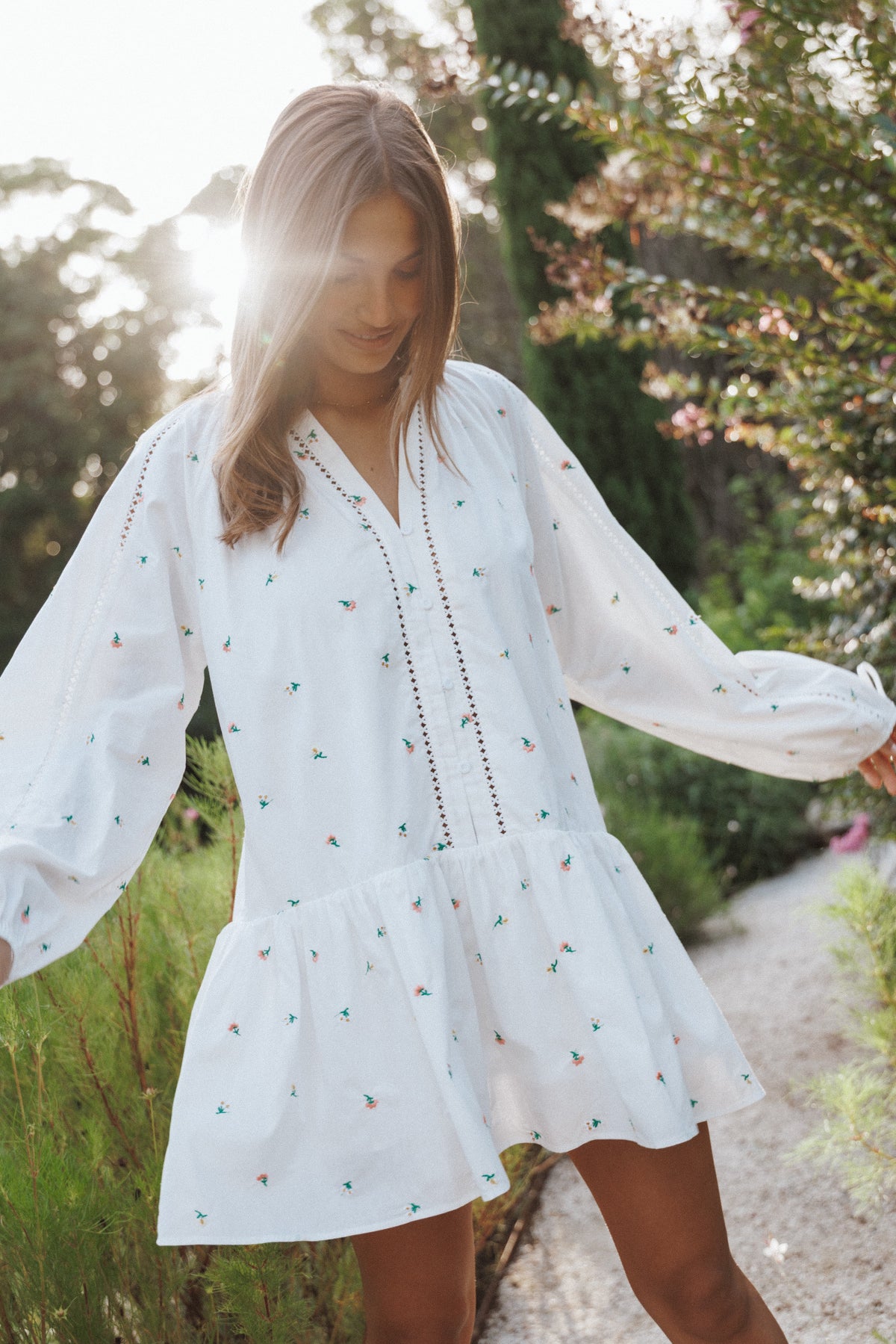 Hart Long Sleeve Mini Dress in White Floral – view 1 of 8