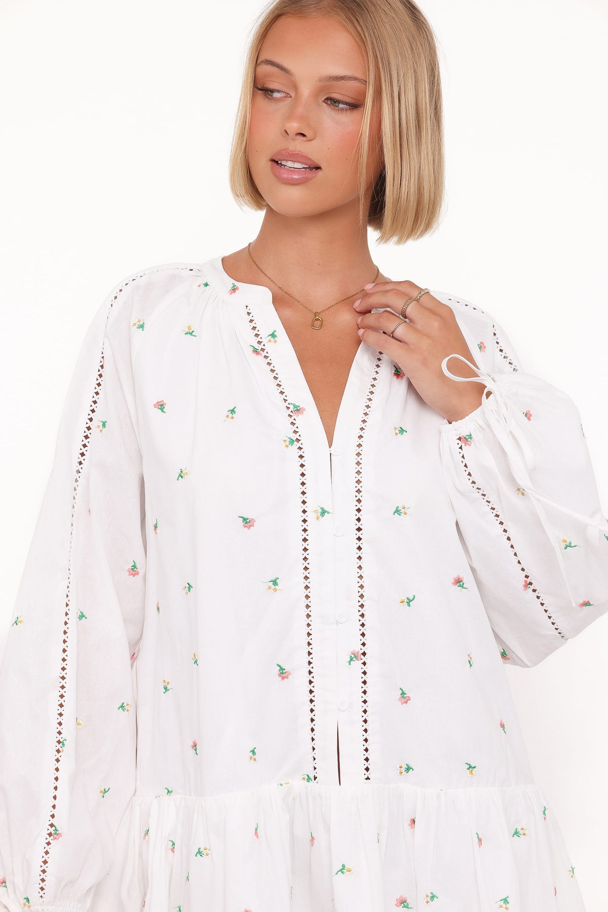 Hart Long Sleeve Mini Dress in White Floral – view 3 of 8