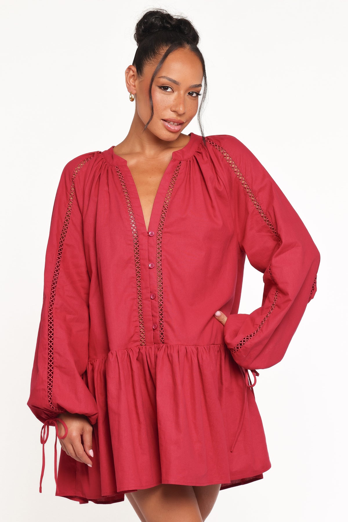 Hart Long Sleeve Mini Dress in Wine – view 1 of 7