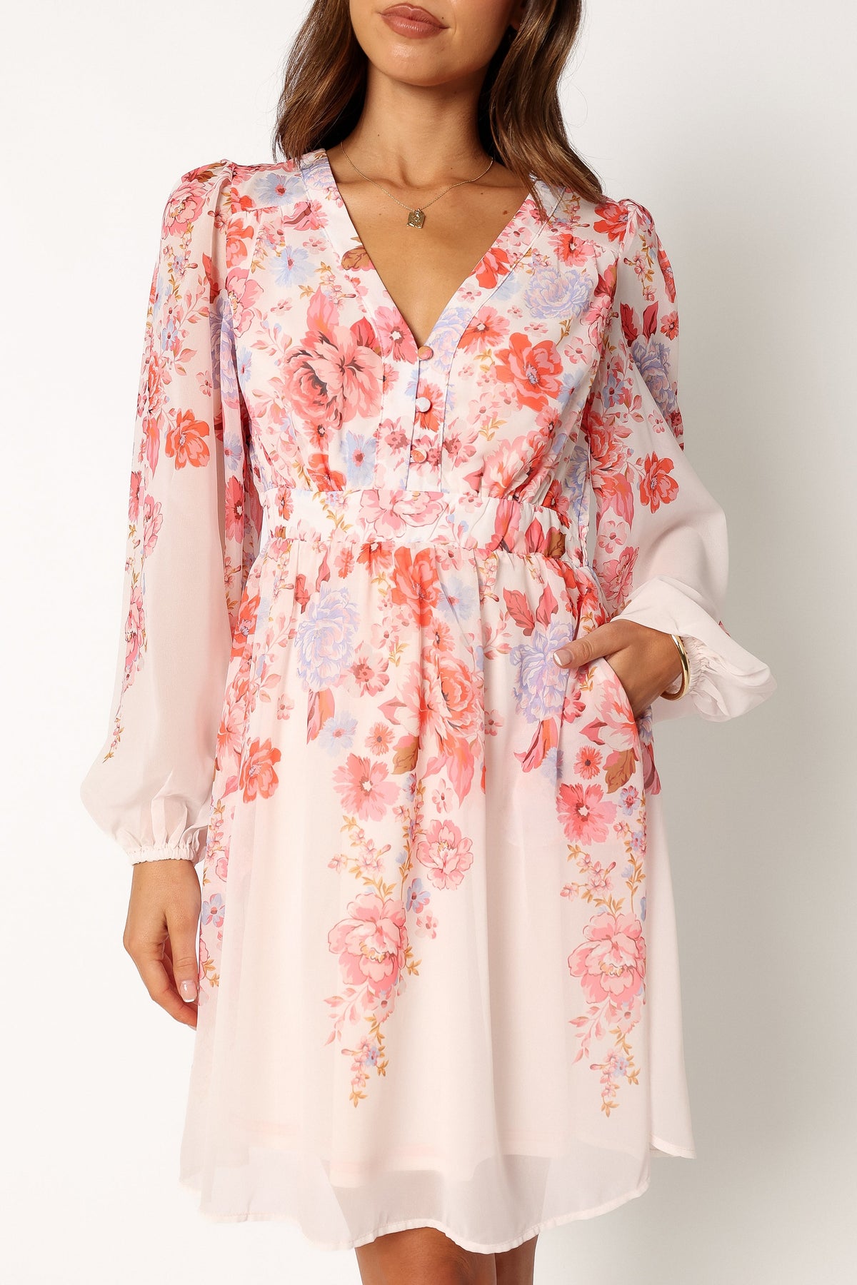 Hattie Long Sleeve Mini Dress in Pink Floral – view 5 of 6