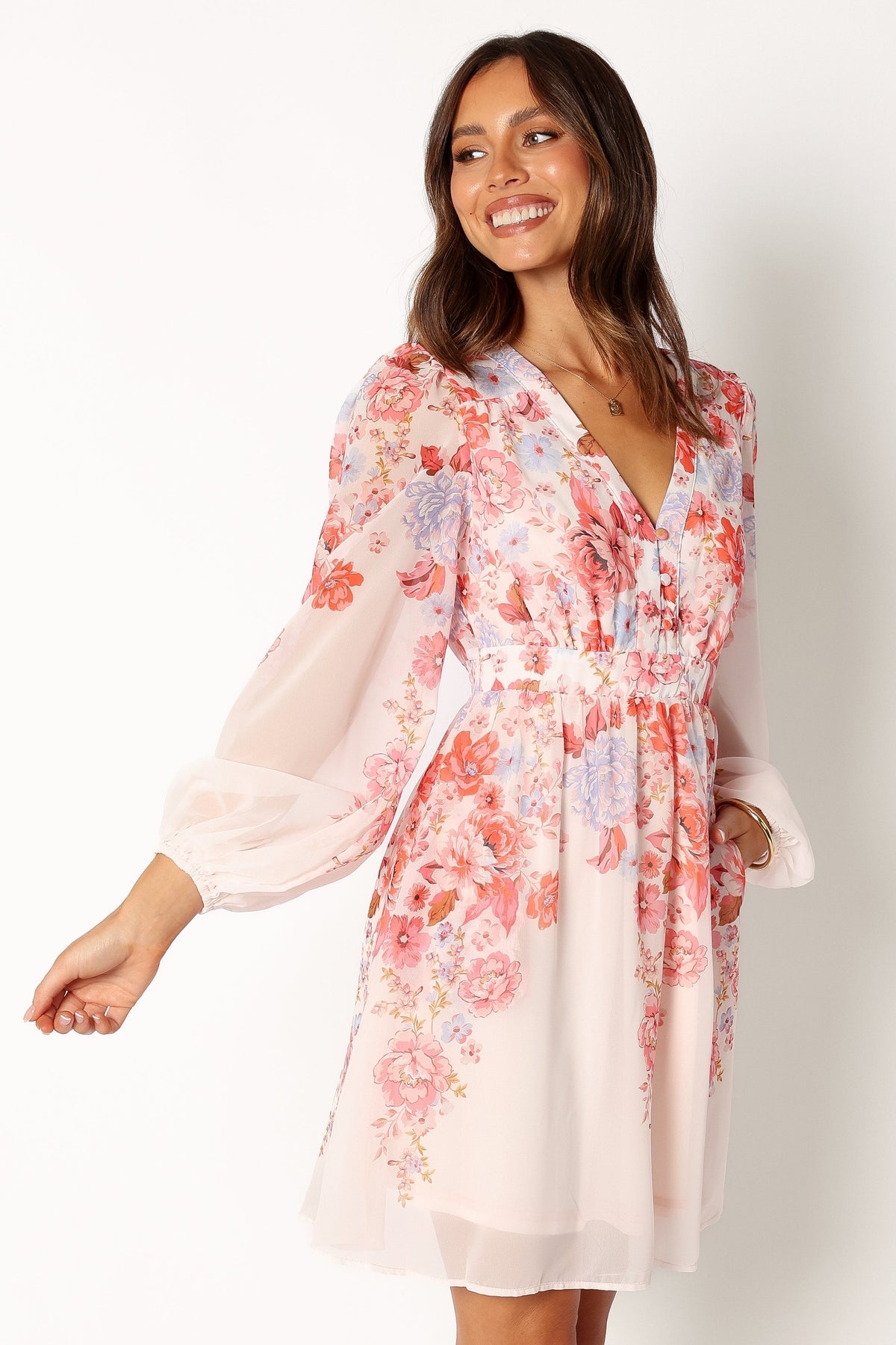 Hattie Long Sleeve Mini Dress in Pink Floral – view 4 of 6