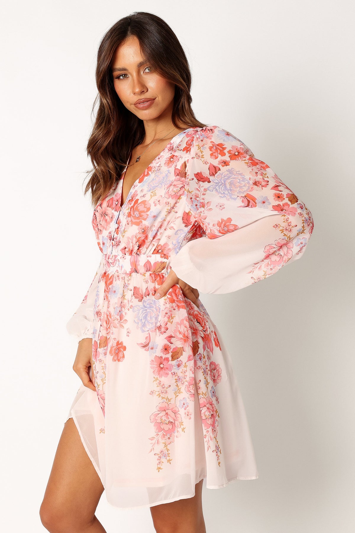 Hattie Long Sleeve Mini Dress in Pink Floral – view 2 of 6