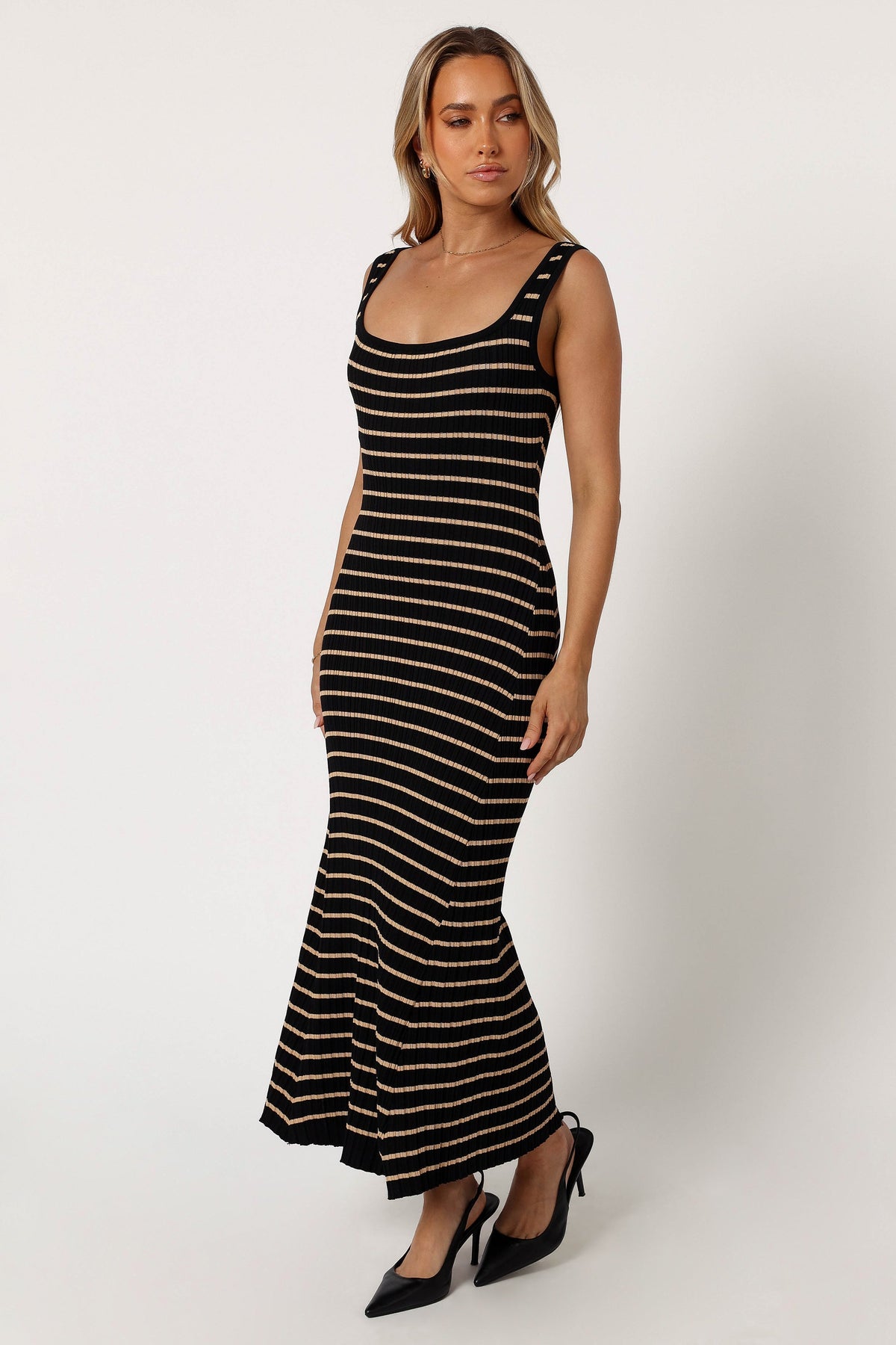 Henry Striped Midi Dress in Black Beige – view 3 of 6