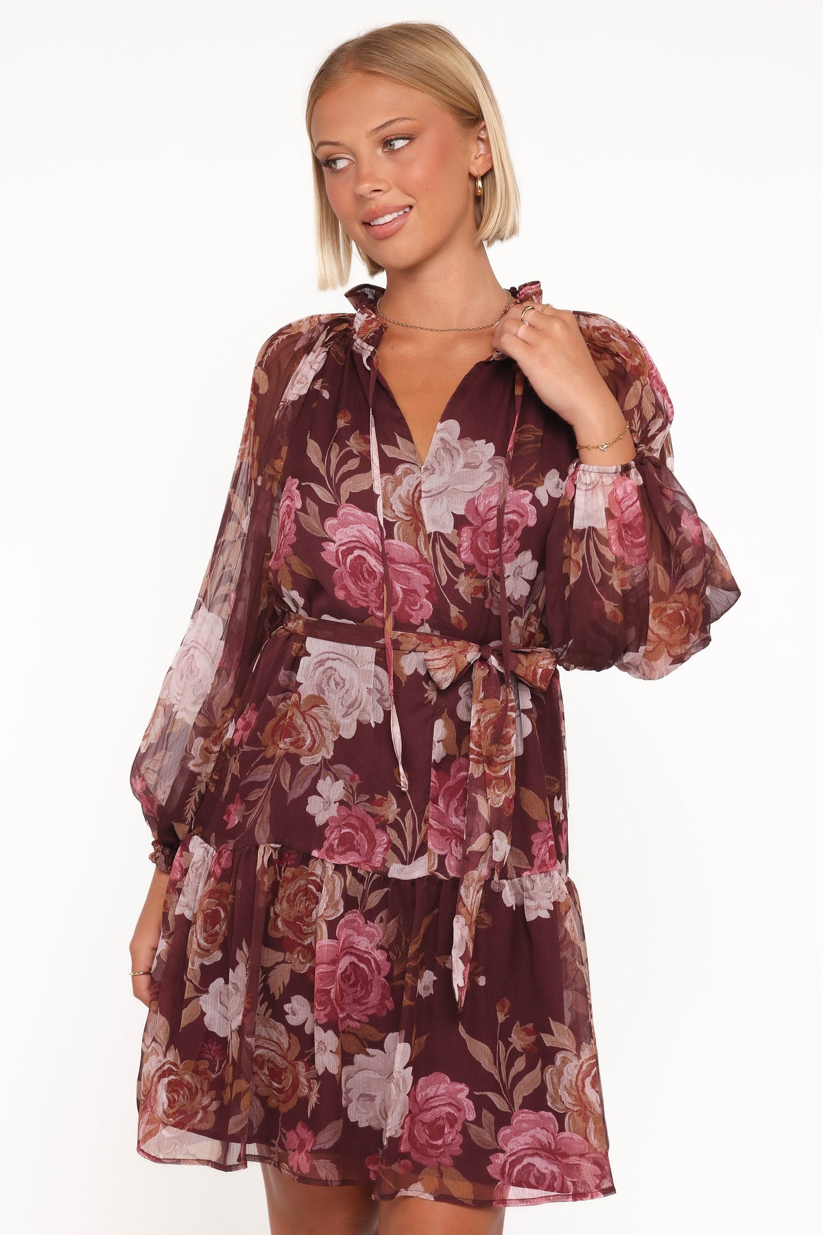 Hensely Mini Dress in Burgundy Brandy Bloom – view 1 of 6