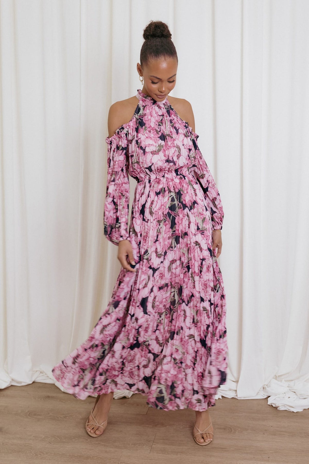 Hilary Pleated Maxi Dress in Pink Floral – view 8 of 8