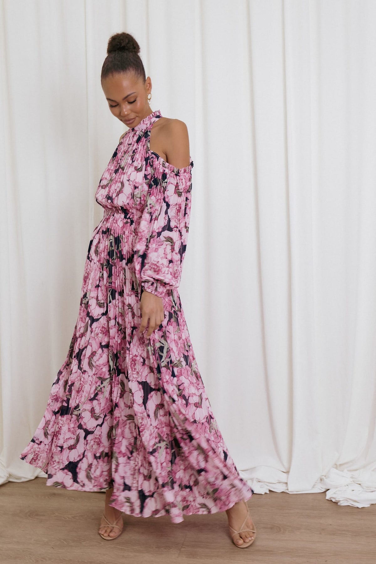 Hilary Pleated Maxi Dress in Pink Floral – view 2 of 8