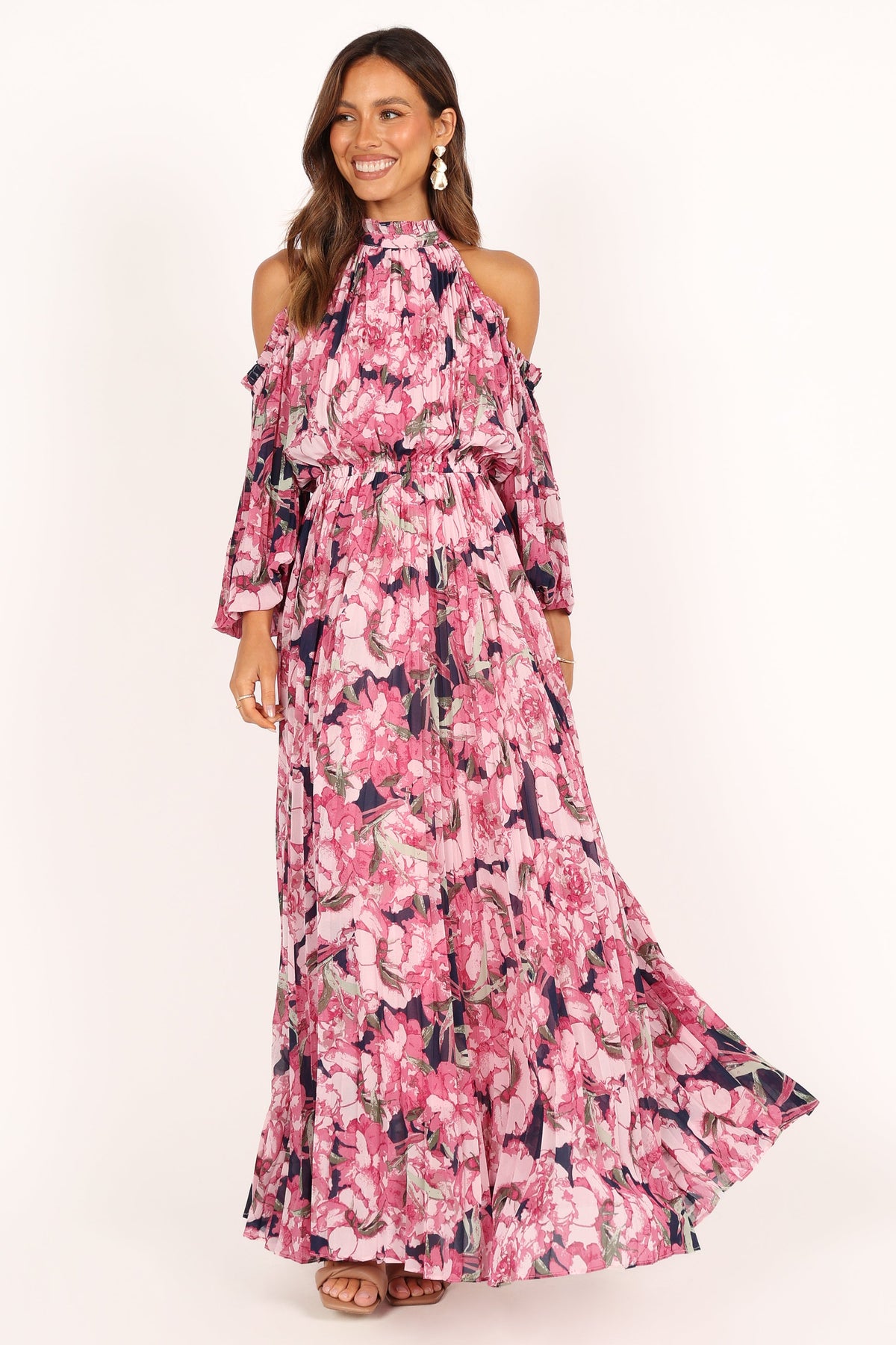 Hilary Pleated Maxi Dress in Pink Floral – view 1 of 8