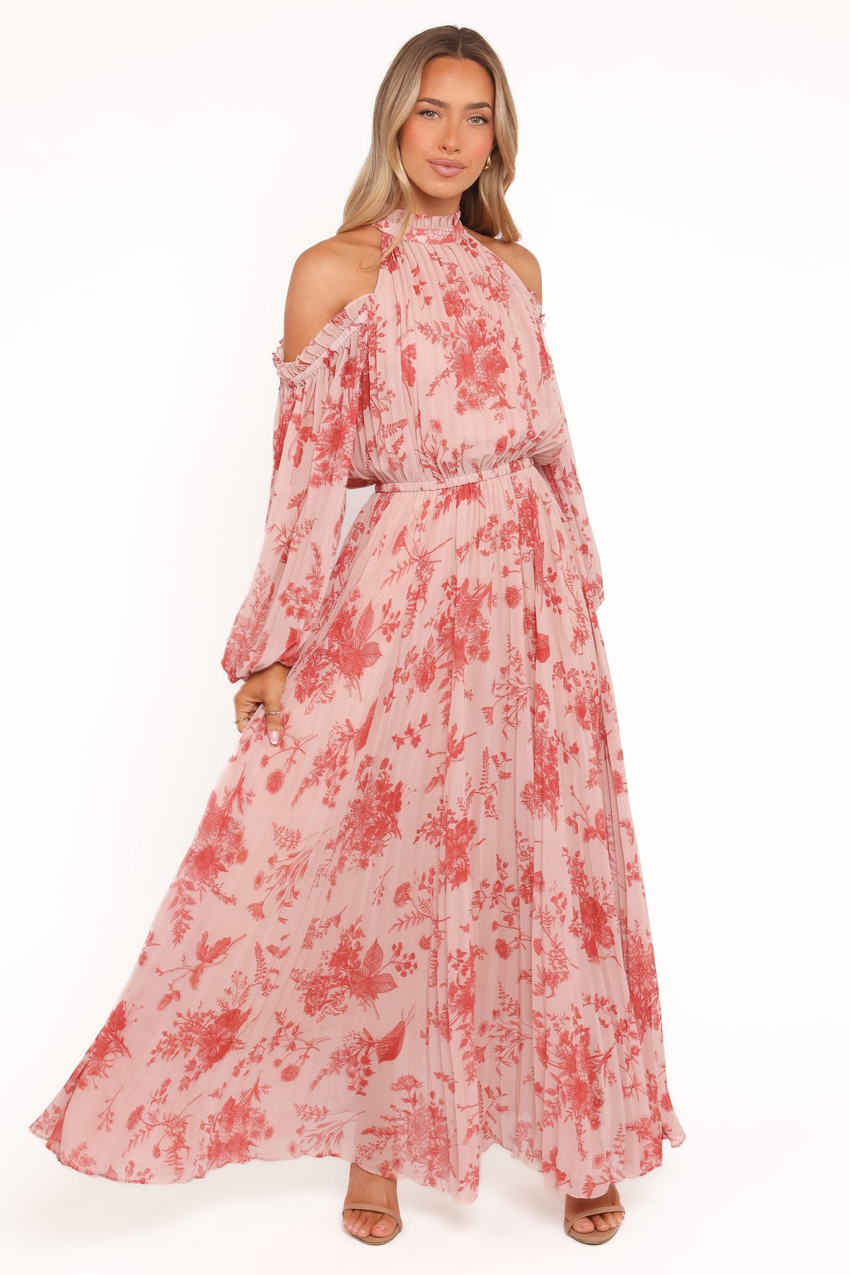 Hilary Pleated Maxi Dress in Red Floral – view 2 of 9