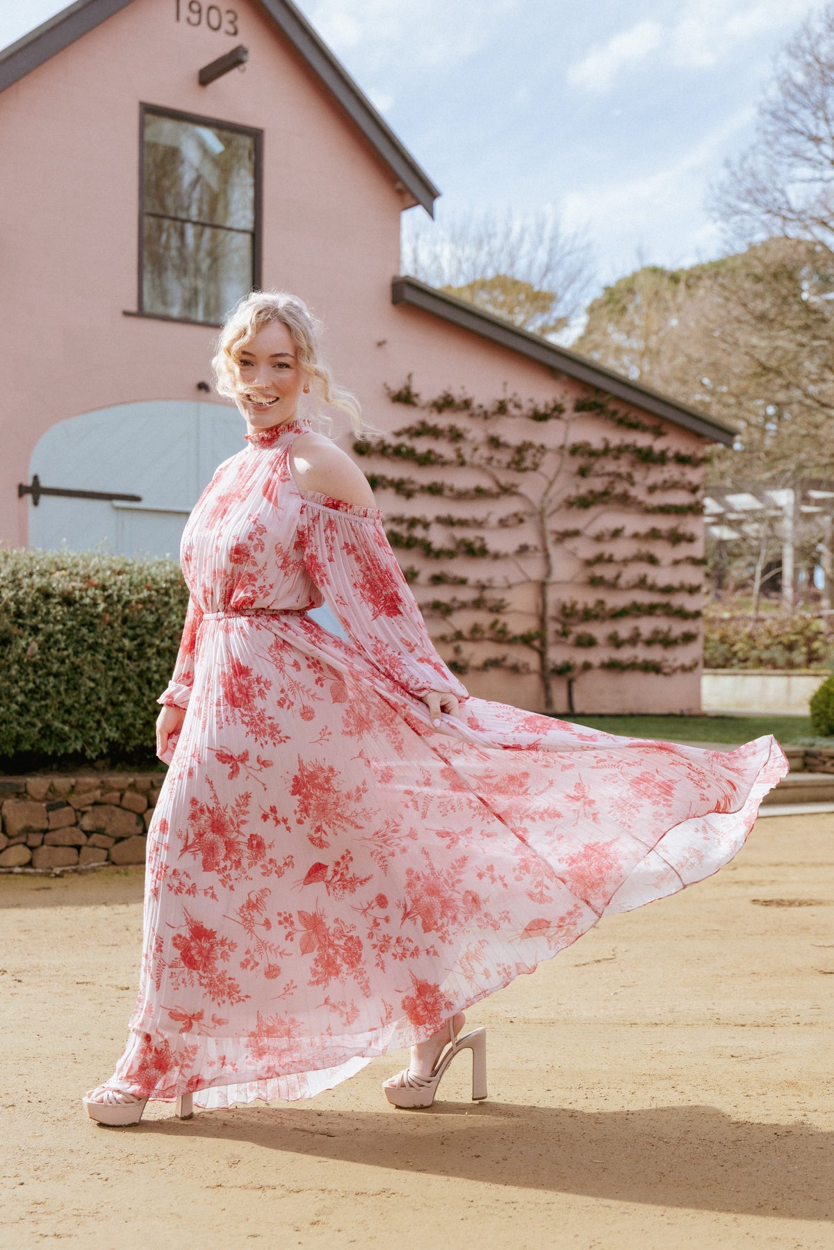Hilary Pleated Maxi Dress in Red Floral – view 9 of 9