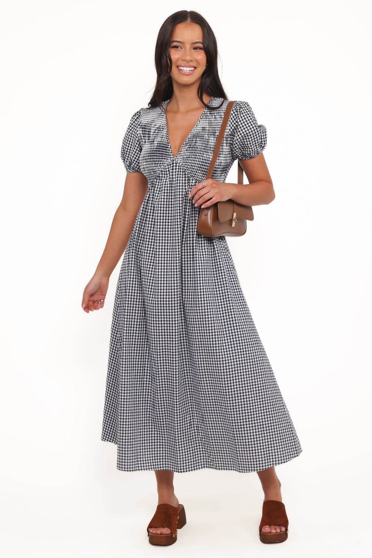 Ilyana Short Sleeve Maxi Dress in Navy Gingham – view 2 of 6