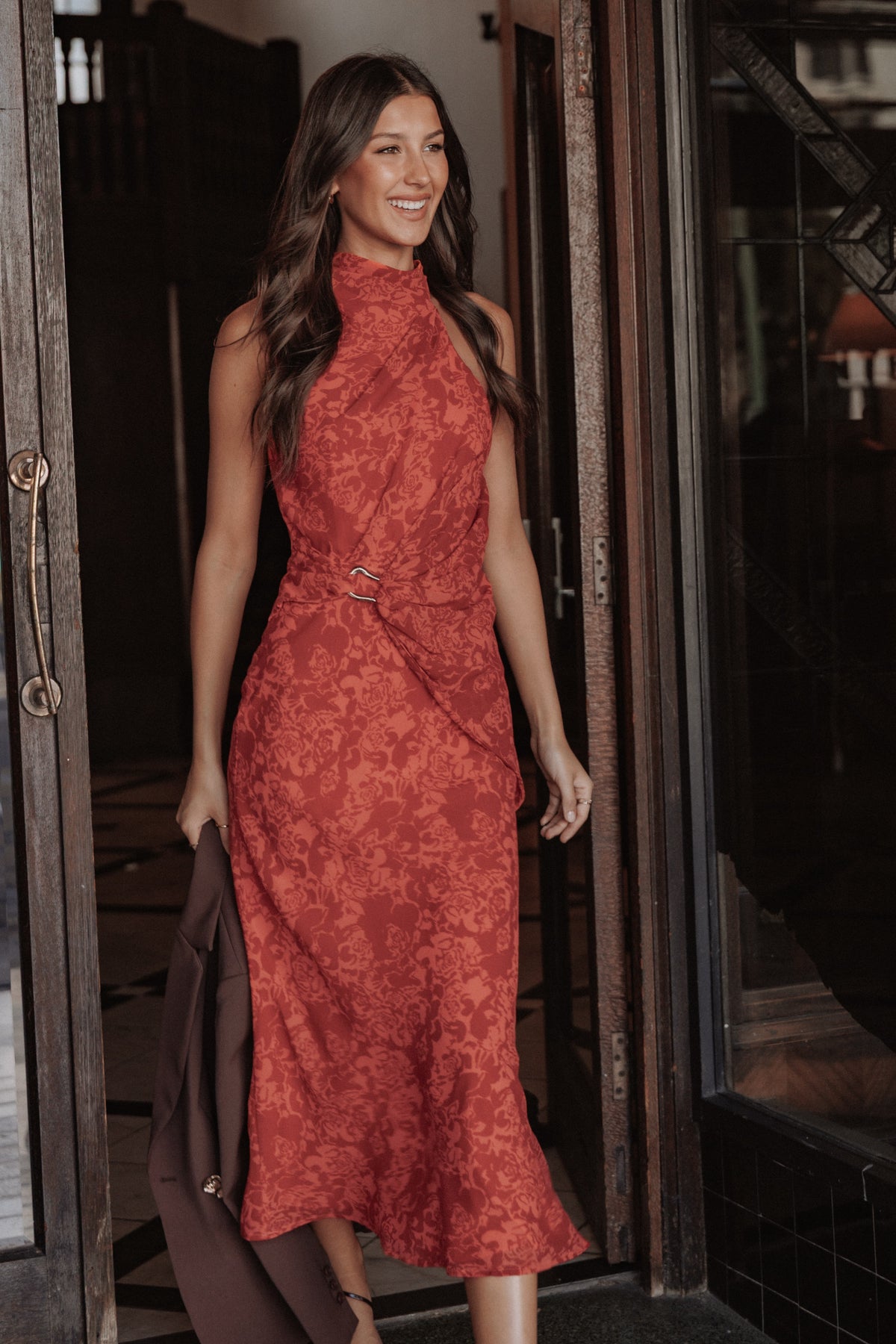 Isabeau Midi Dress in Red Roses – view 1 of 9