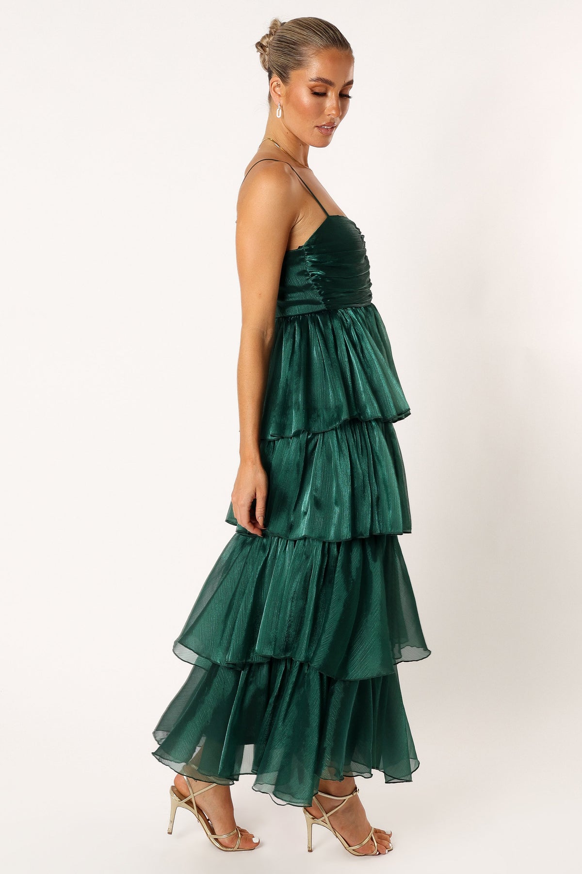 Jace Tiered Maxi Dress in Shimmer Emerald – view 4 of 11