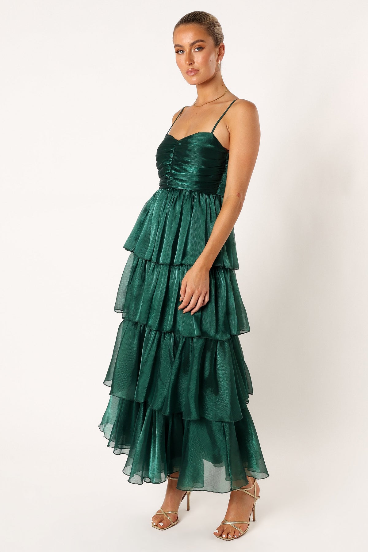Jace Tiered Maxi Dress in Shimmer Emerald – view 6 of 11