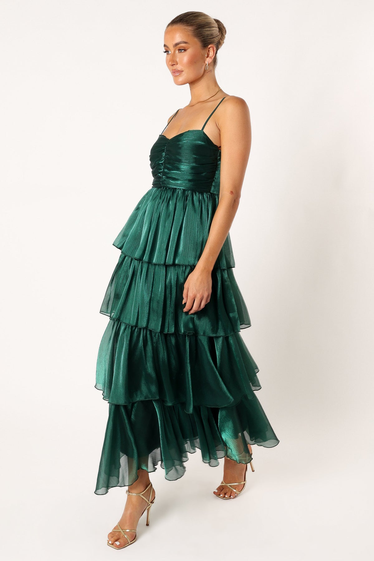 Jace Tiered Maxi Dress in Shimmer Emerald – view 7 of 11