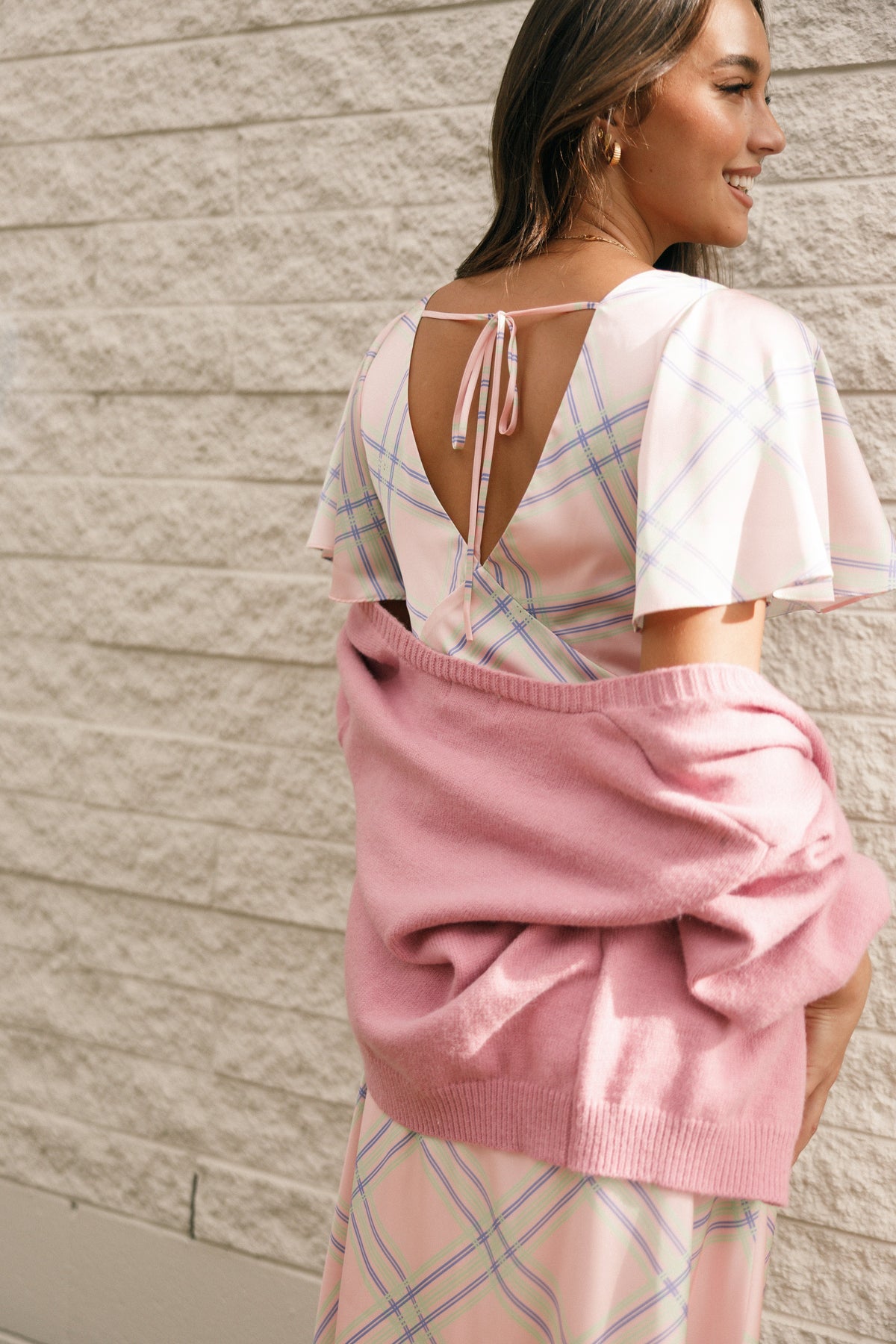 Jess Midi Dress in Pink Check – view 2 of 9
