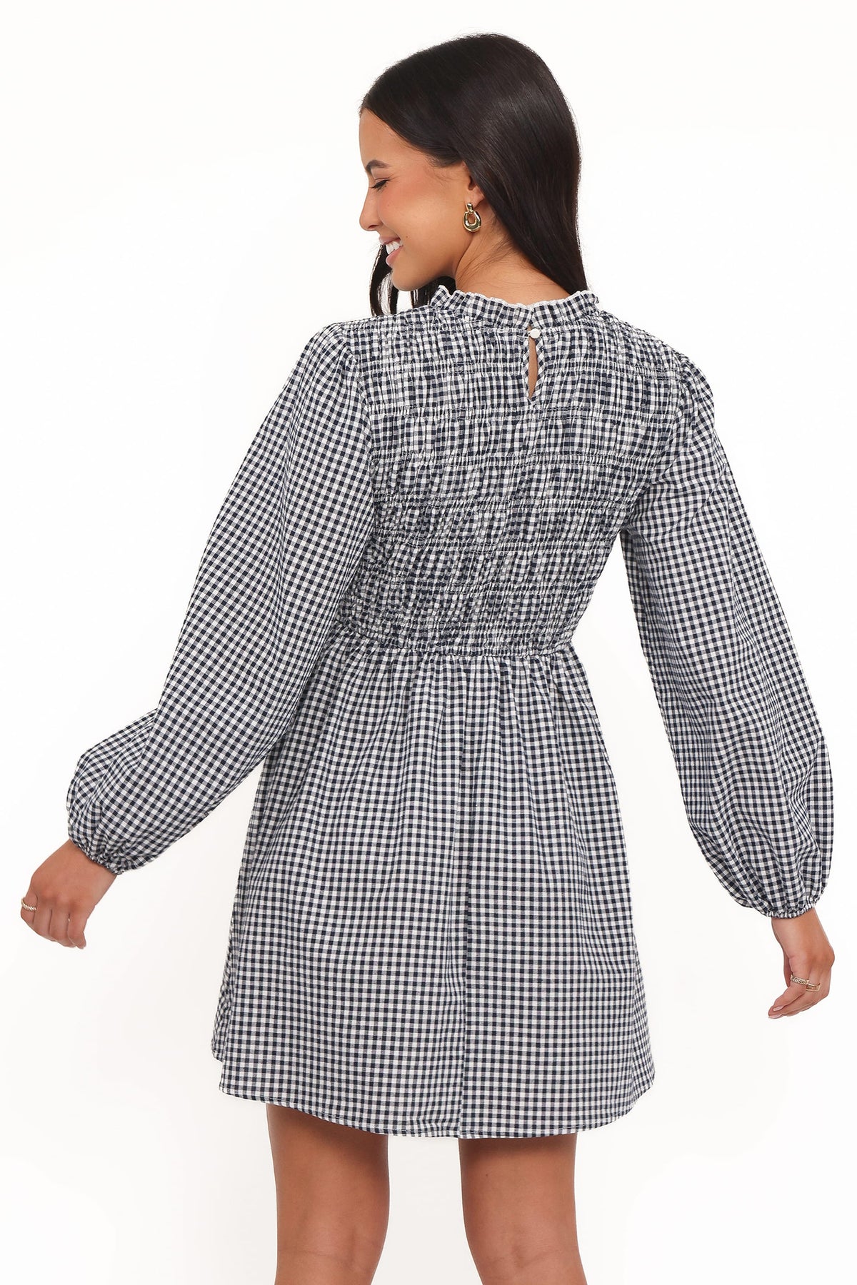 Jessen Long Sleeve Mini Dress in Navy Gingham – view 5 of 10