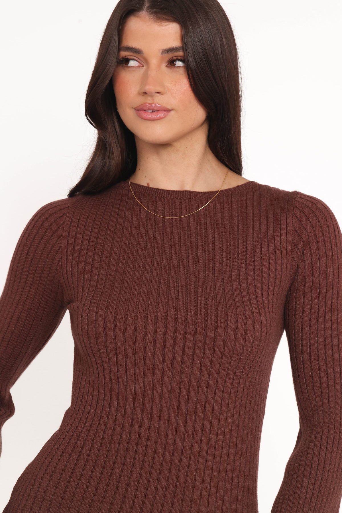 Jovan Long Sleeve Mini Dress in Mocha/Beige – view 6 of 7
