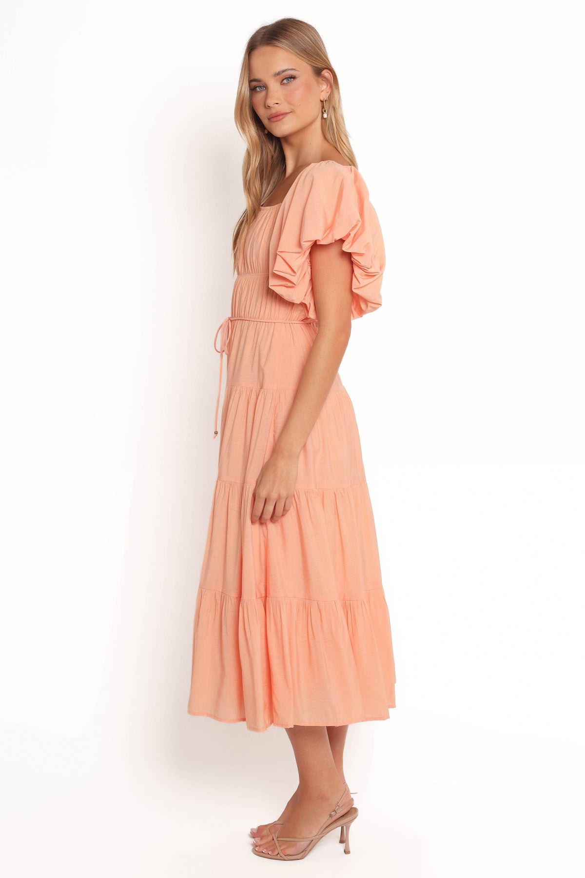 Julie Off Shoulder Midi Dress in Peach – view 5 of 10