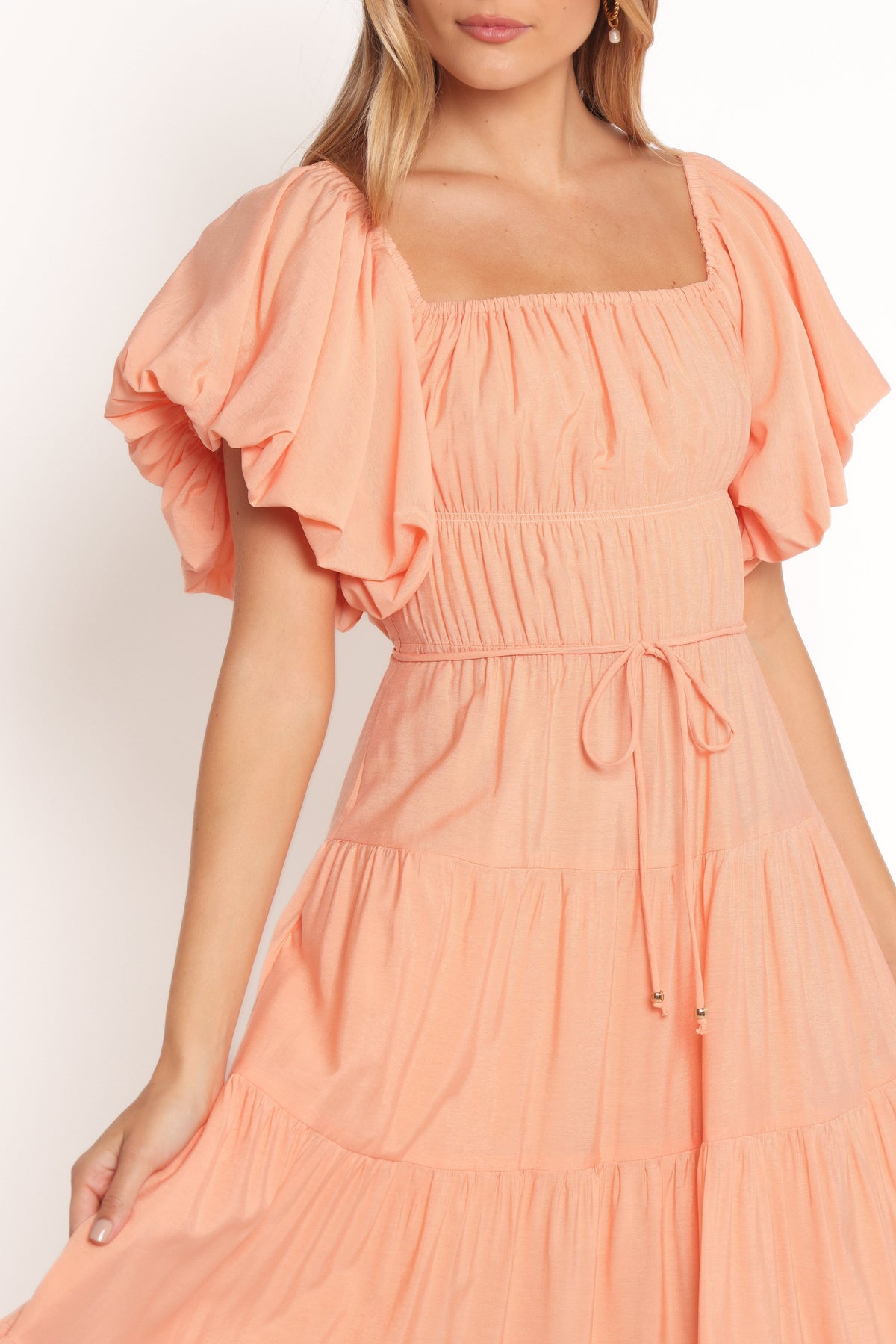Julie Off Shoulder Midi Dress in Peach – view 8 of 10
