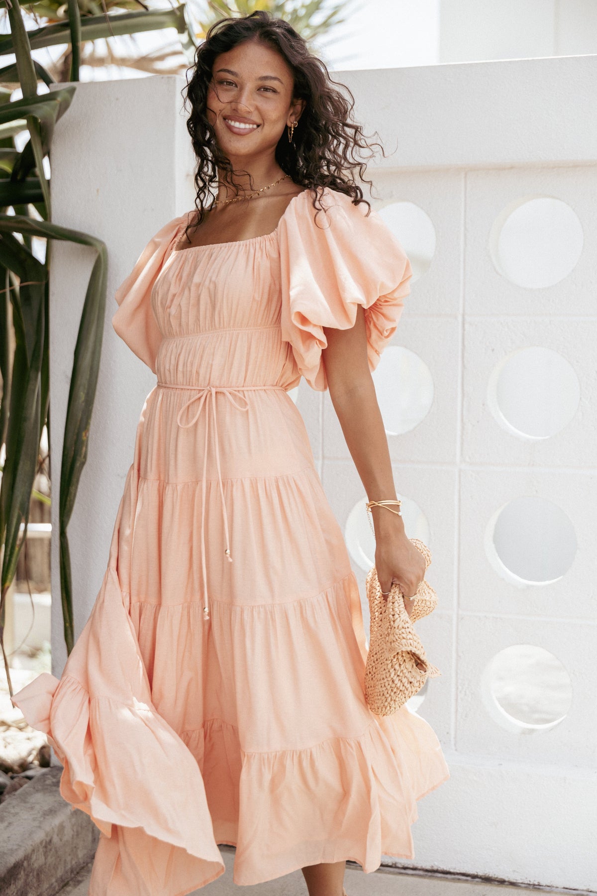 Julie Off Shoulder Midi Dress in Peach – view 10 of 10