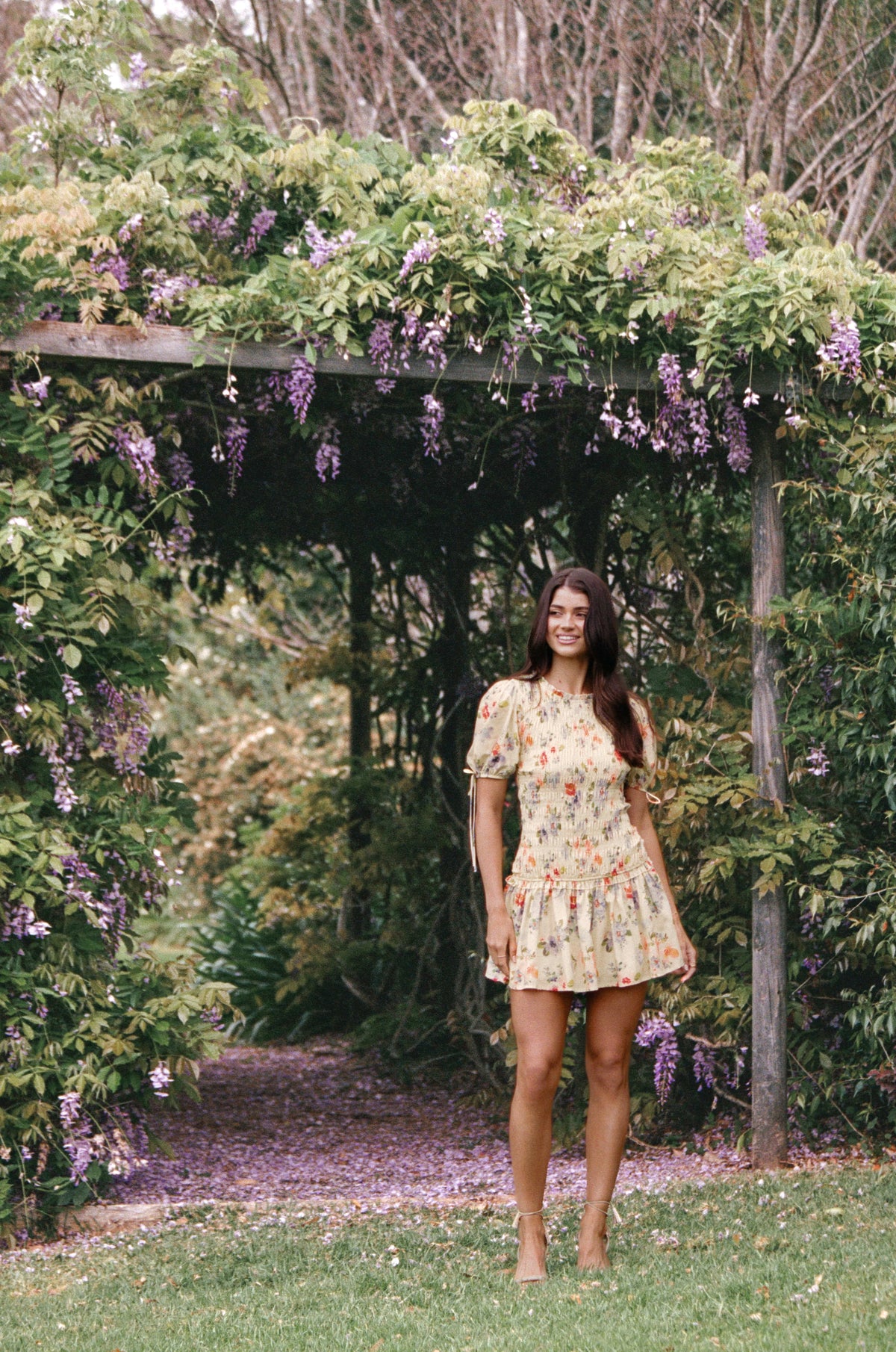 Kaelyn Gather Mini Dress in Yellow Floral – view 8 of 8
