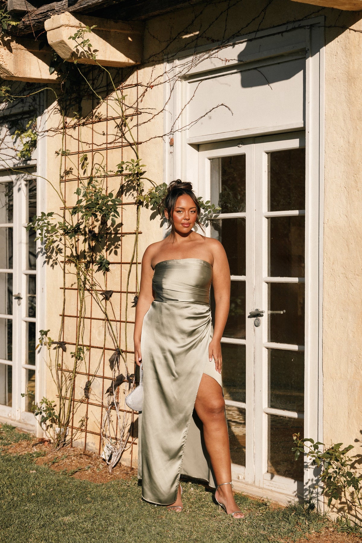 Kara Strapless Maxi Dress in Olive – view 1 of 9