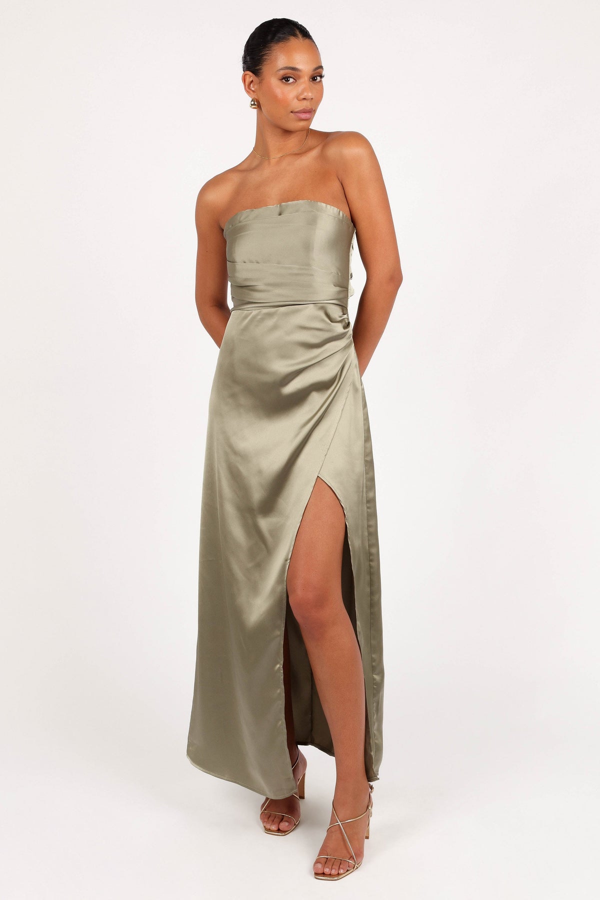Kara Strapless Maxi Dress in Olive – view 2 of 9