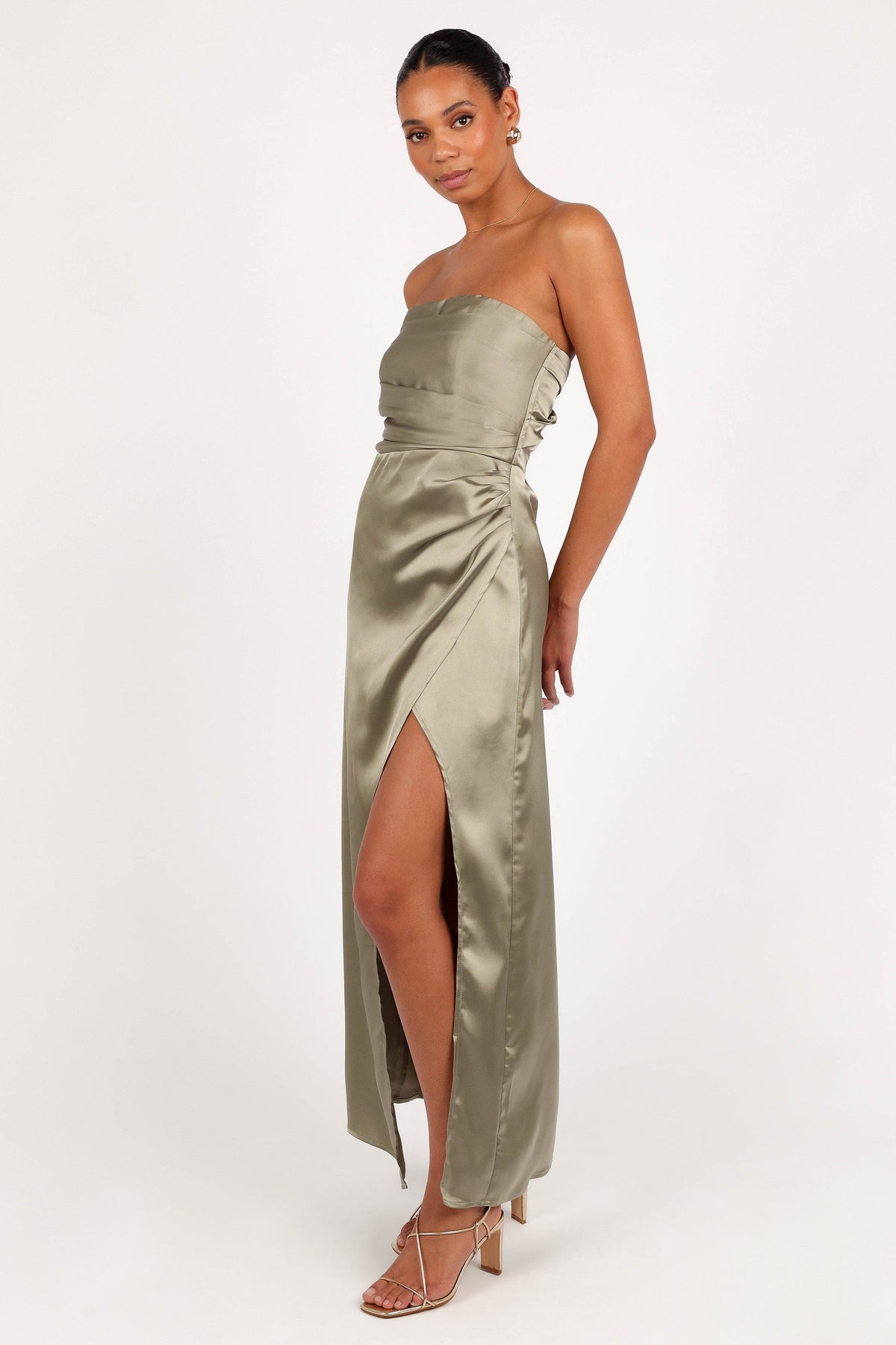 Kara Strapless Maxi Dress in Olive – view 3 of 9