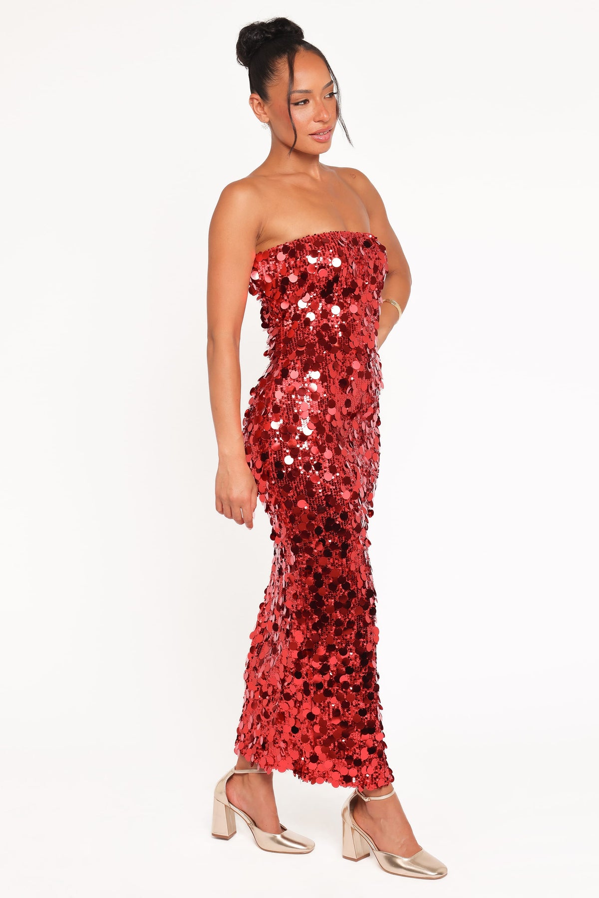 Karlie Strapless Sequin Maxi Dress in Red – view 4 of 7