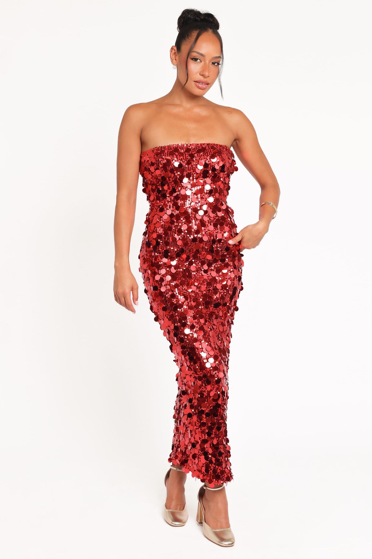 Karlie Strapless Sequin Maxi Dress in Red – view 2 of 7