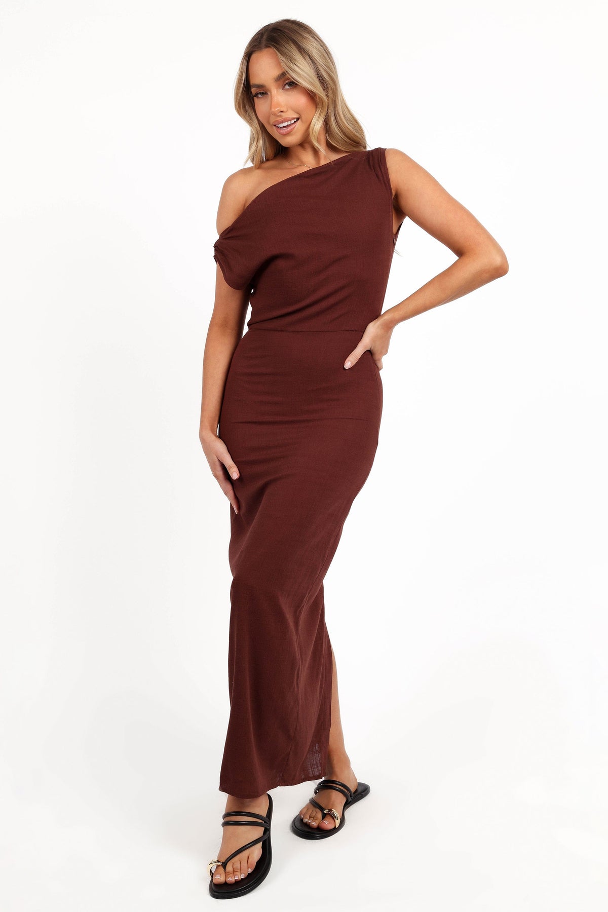 Kassie Off Shoulder Dress in Chocolate Brown – view 2 of 7