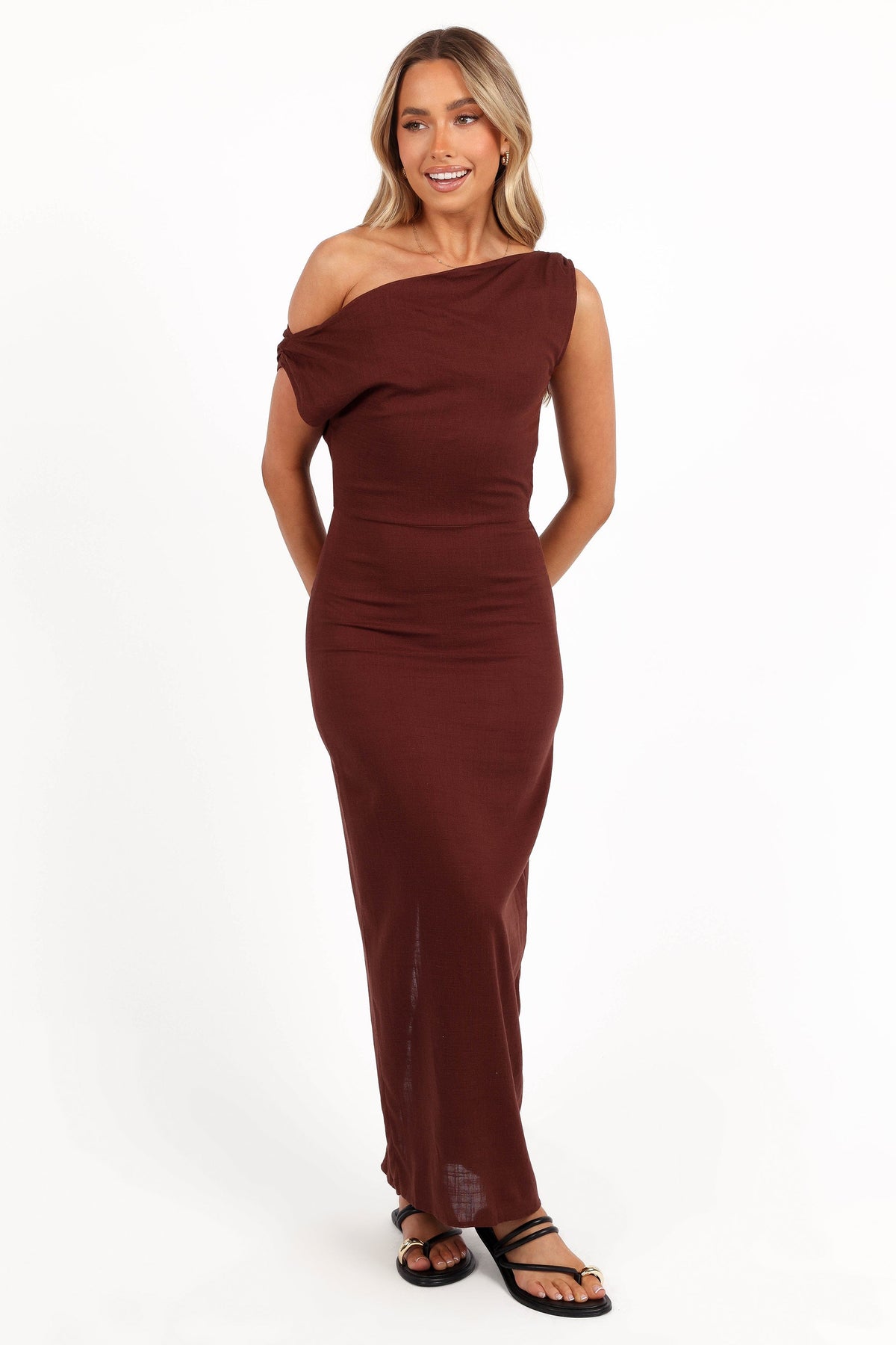 Kassie Off Shoulder Dress in Chocolate Brown – view 7 of 7