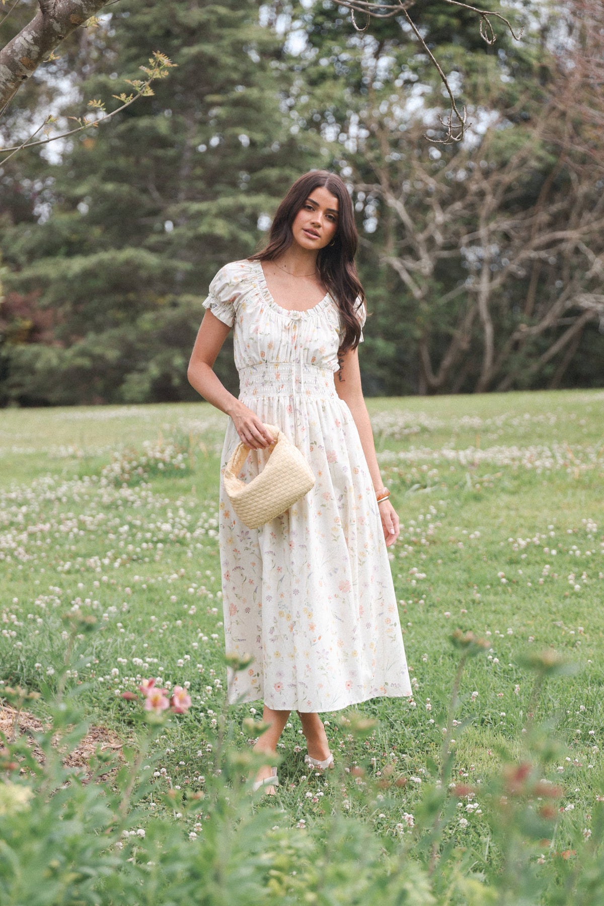 Katana Puff Sleeve Midi Dress in Floral – view 1 of 8