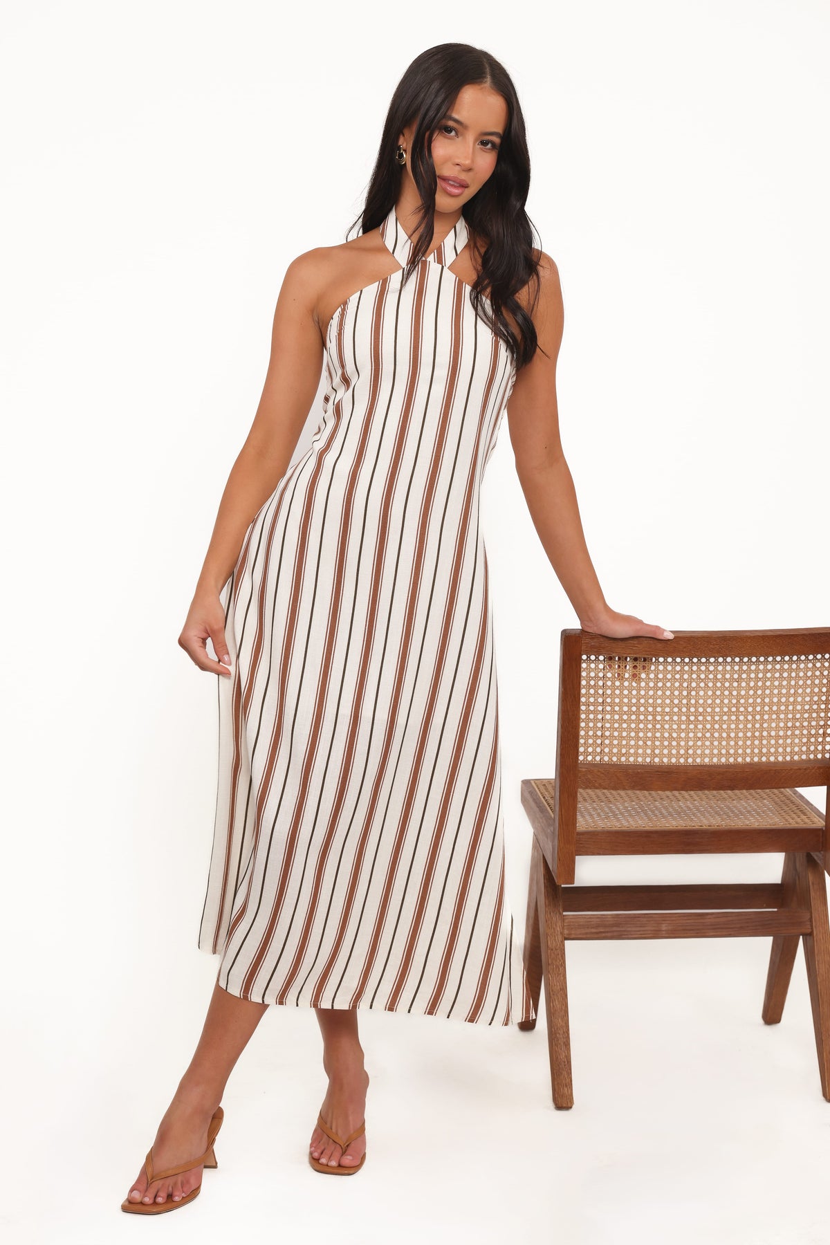 Katherine Midi Dress in Brown Stripe – view 1 of 6